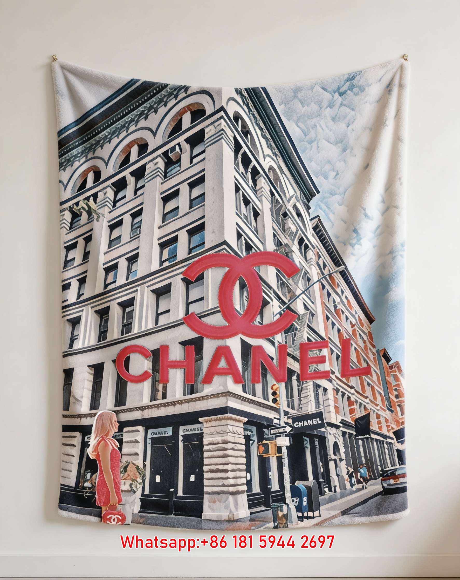 Chanel Red CC Logo NYC Street Art Flannel Throw Blanket IMG_7167